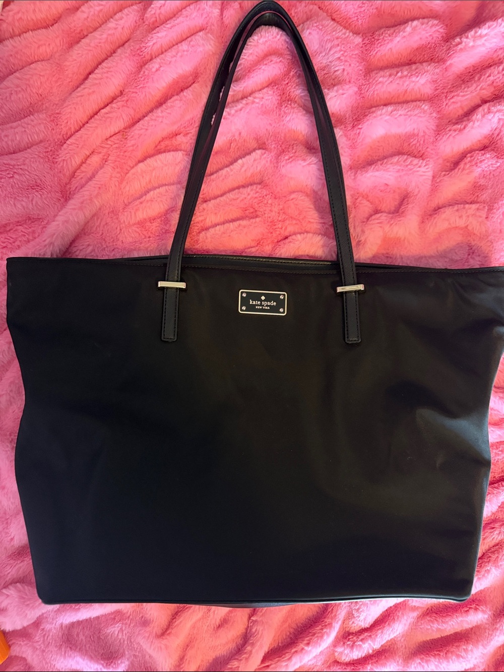 kate spade black nylon tote with leather straps